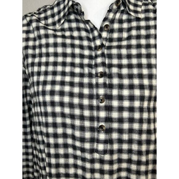 Faherty women's popover collared black and white check long sleeve top size S - Picture 2 of 10